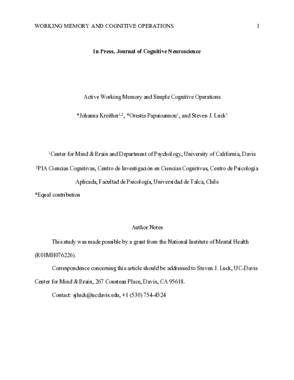 (PDF) Active Working Memory and Simple Cognitive Operations