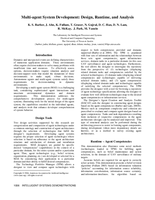 (PDF) Multi-agent system development: Design, runtime, and analysis