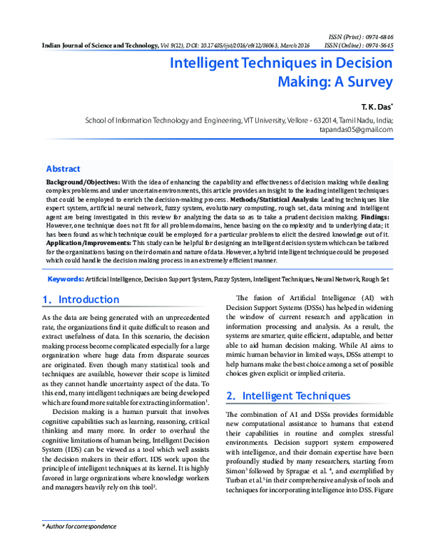 (PDF) Intelligent Techniques in Decision Making: A Survey