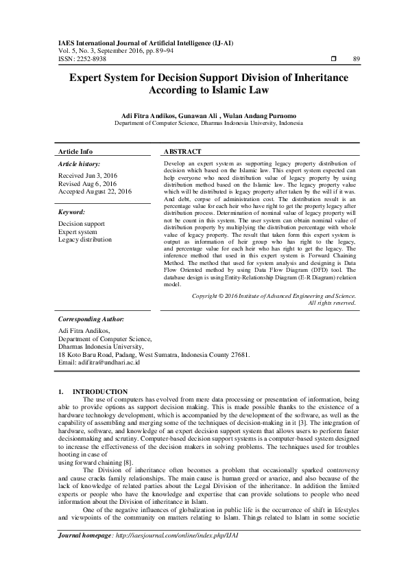 (PDF) Expert System for Decision Support Division of Inheritance ...