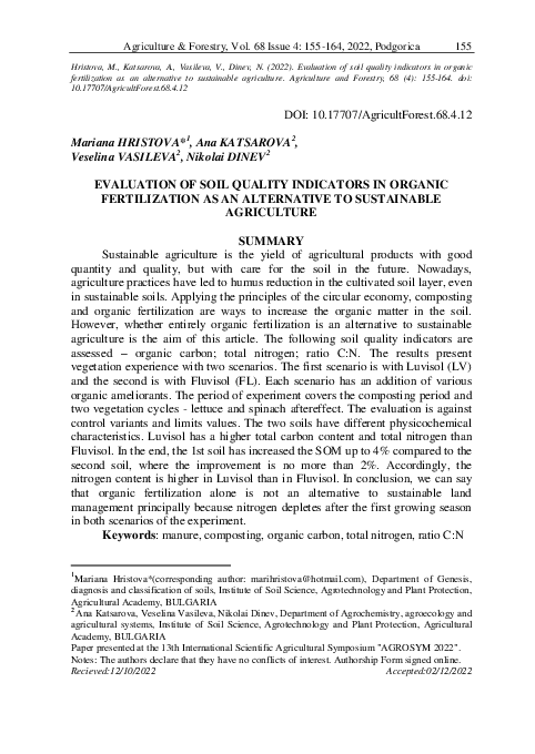 (PDF) Evaluation of Soil Quality Indicators in Organic Fertilization as ...