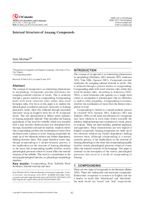 (PDF) Internal Structure of Anaang Compounds