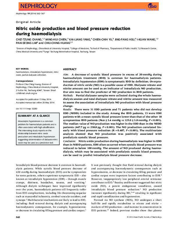 (PDF) Nitric oxide production and blood pressure reduction during ...