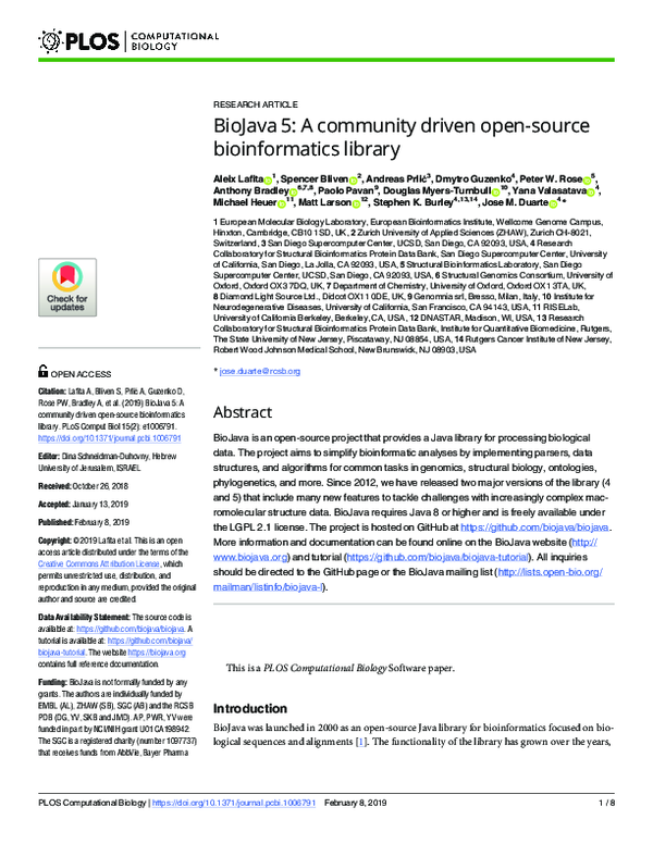 (PDF) BioJava 5: A community driven open-source bioinformatics library