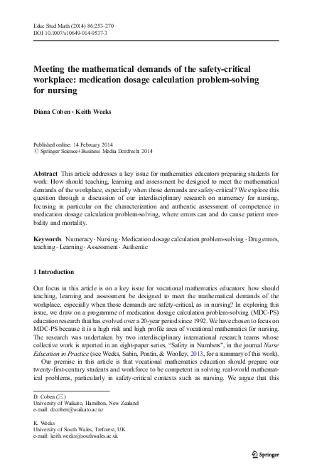 (PDF) Meeting the mathematical demands of the safety-critical workplace ...