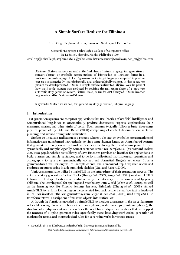 (PDF) A Simple Surface Realizer for Filipino