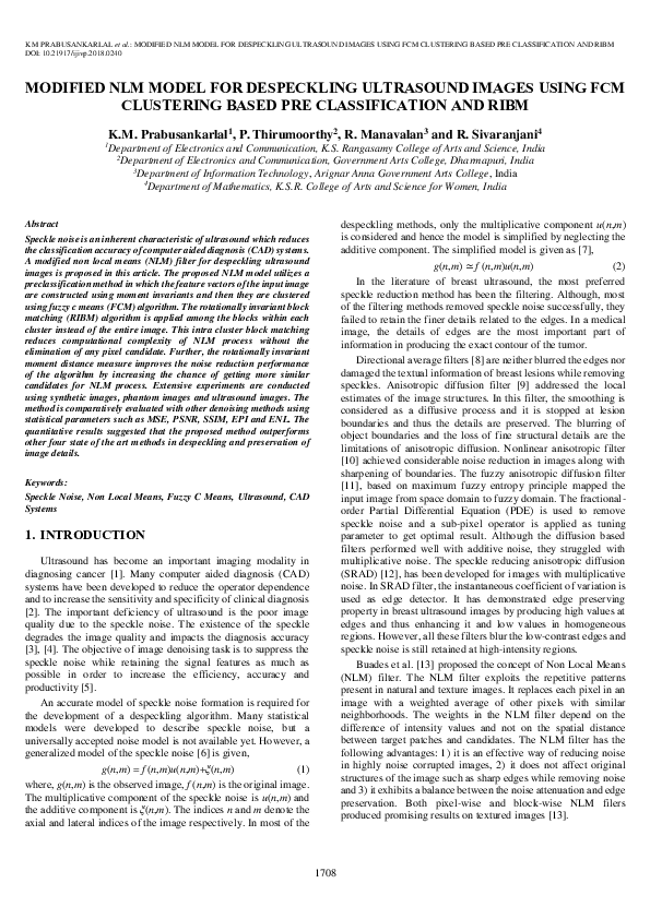 (PDF) Modified NLM Model for Despeckling Ultrasound Images Using FCM ...