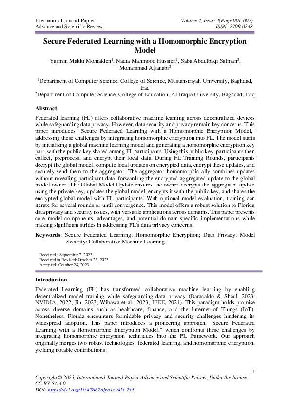 (PDF) Secure Federated Learning with a Homomorphic Encryption Model