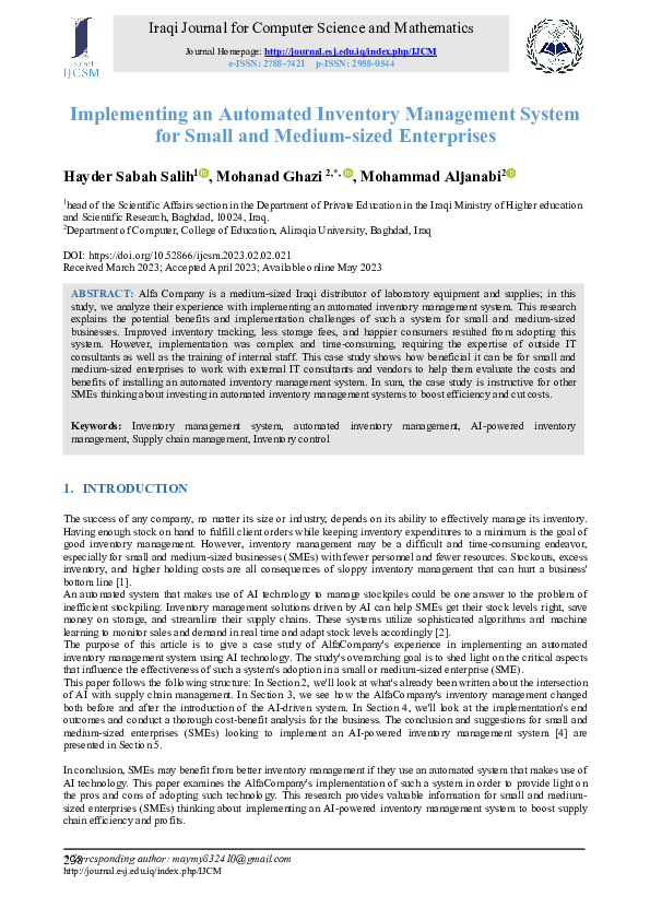 PDF) Implementing an Automated Inventory Management System for 