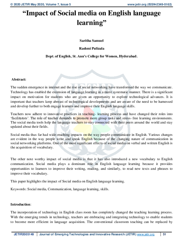 (PDF) Impact of Social media on English language learning