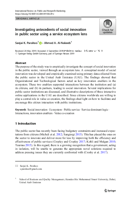 (PDF) Investigating antecedents of social innovation in public sector ...