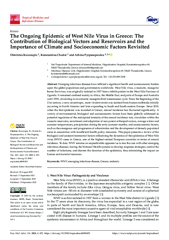 (PDF) The Ongoing Epidemic of West Nile Virus in Greece: The ...