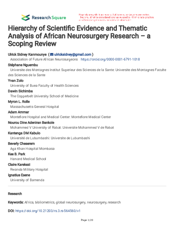 (PDF) Hierarchy of Scientific Evidence and Thematic Analysis of African ...