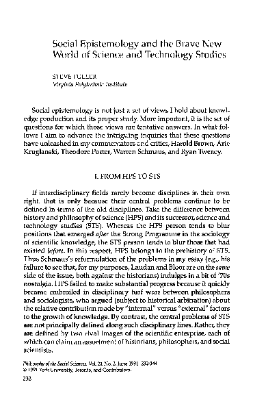 (PDF) Social Epistemology and the Brave New World of Science and ...