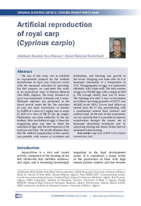 (PDF) Artificial reproduction of royal carp (Cyprinus carpio)