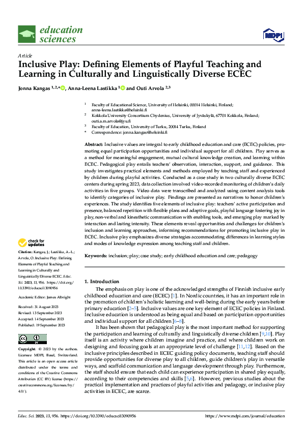 (PDF) Inclusive Play: Defining Elements of Playful Teaching and ...