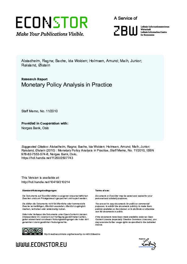 (PDF) Monetary policy analysis in practice
