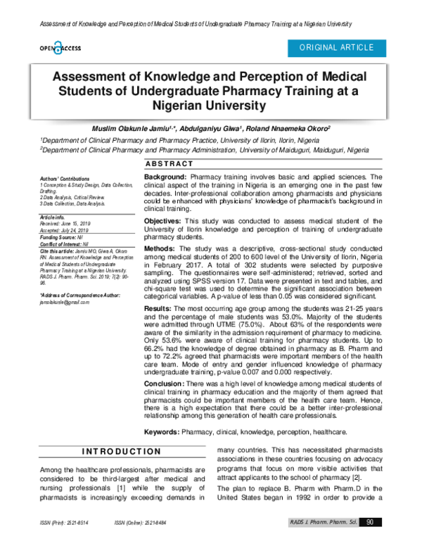 (PDF) Assessment of Knowledge and Perception of Medical Students of ...