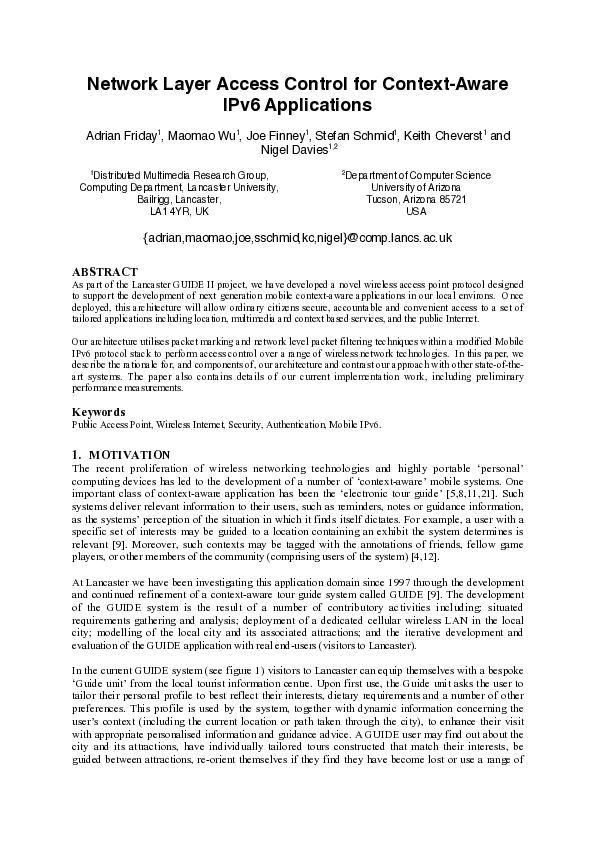 (PDF) Network Layer Access Control for Context-Aware IPv6 Applications