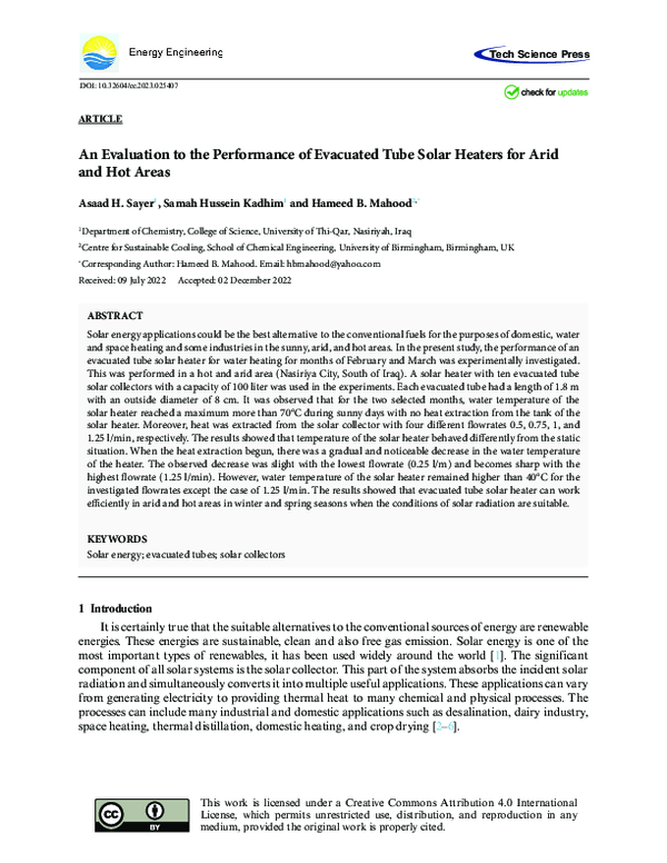 (PDF) An Evaluation to the Performance of Evacuated Tube Solar Heaters ...