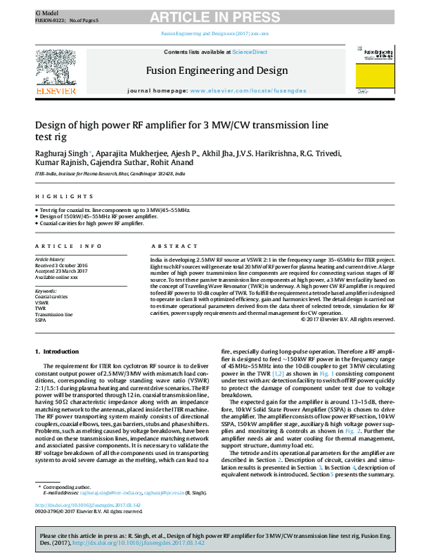 (PDF) Design of high power RF amplifier for 3 MW/CW transmission line ...