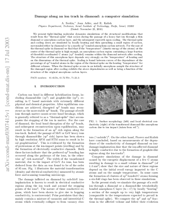 (PDF) Damage along an ion track in diamond: a computer simulation