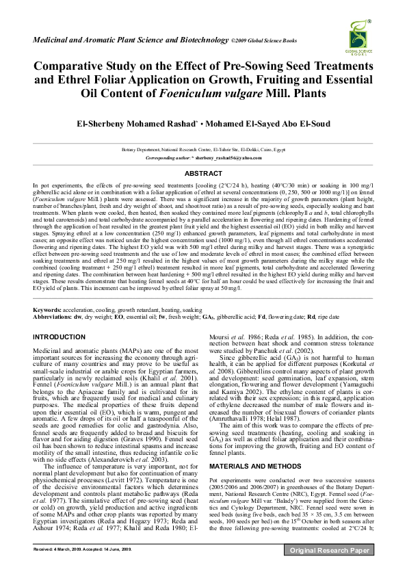 (PDF) Comparative Study on the Effect of Pre-Sowing Seed Treatments and ...