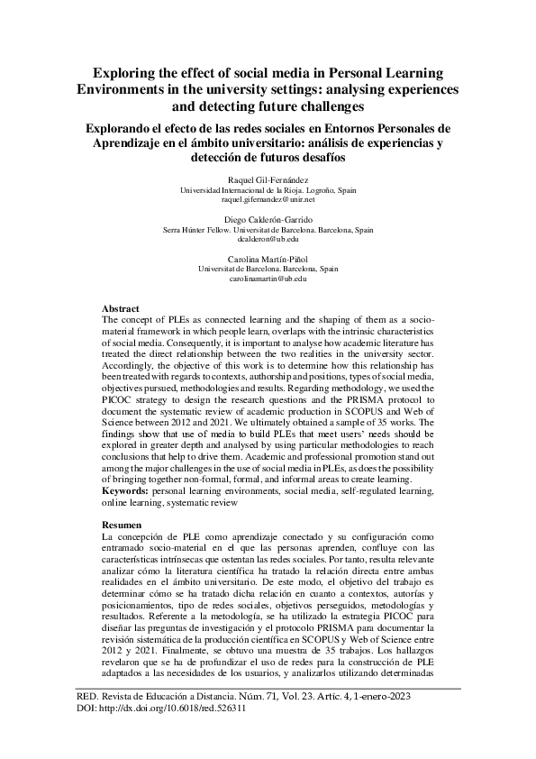 (PDF) Exploring the effect of social media in Personal Learning ...