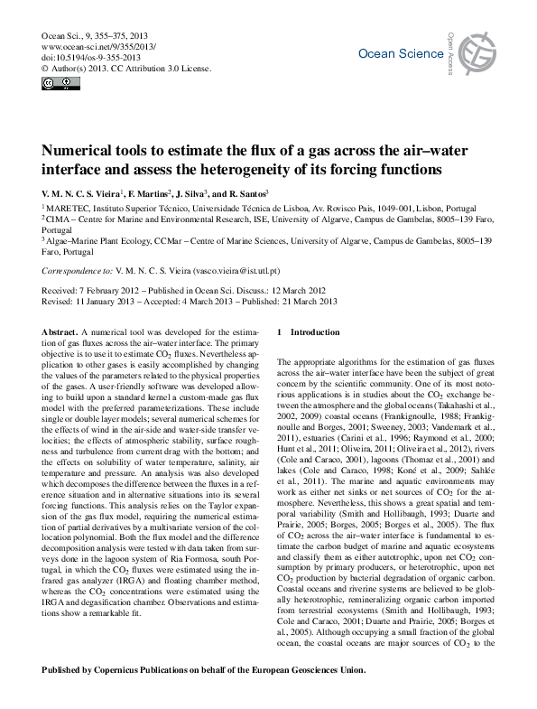 (PDF) Numerical tools to estimate the flux of a gas across the air ...