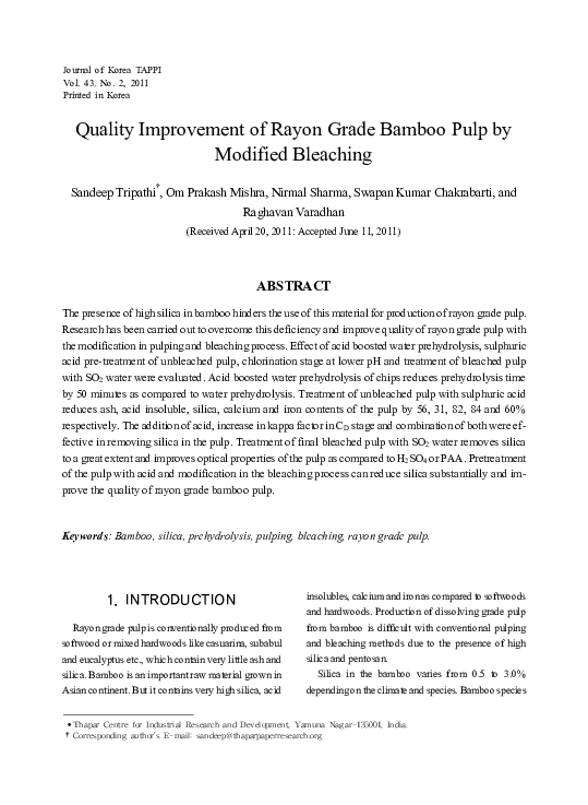(PDF) Quality Improvement of Rayon Grade Bamboo Pulp by Modified Bleaching