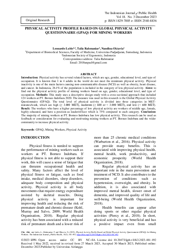 (PDF) Physical Activity Profile Based on Global Physical Activity ...