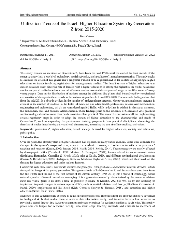 (PDF) Utilization Trends of the Israeli Higher Education System by ...