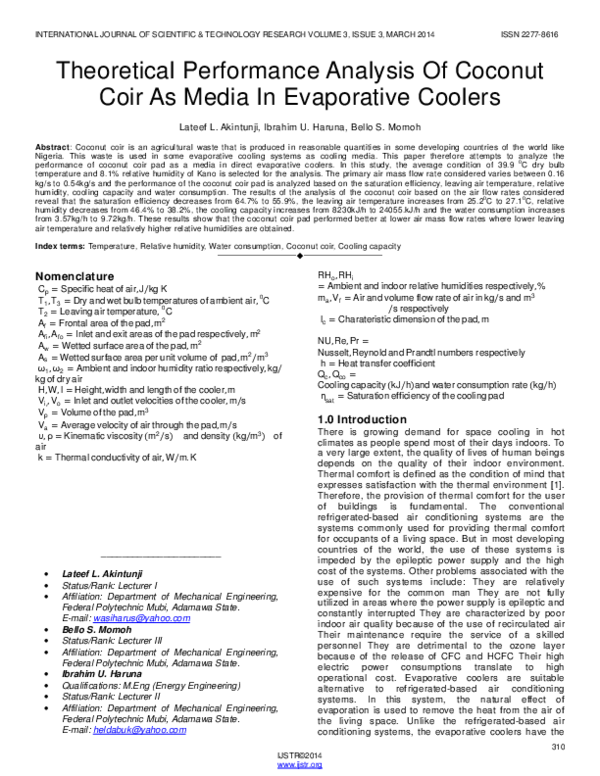 (PDF) Theoretical Performance Analysis Of Coconut Coir As Media In ...