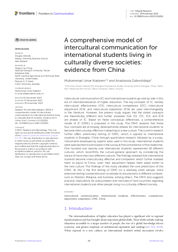 (PDF) A comprehensive model of intercultural communication for ...