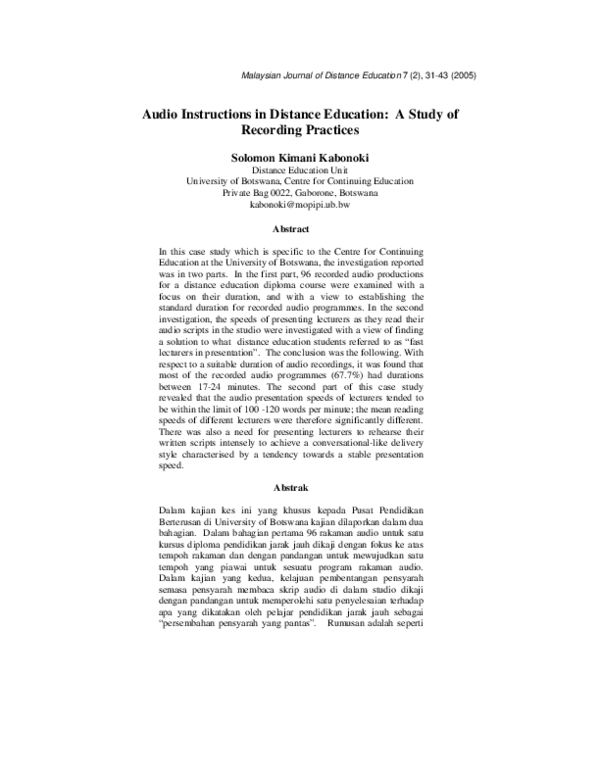 (PDF) Audio Instructions in Distance Education: A Study of Recording ...