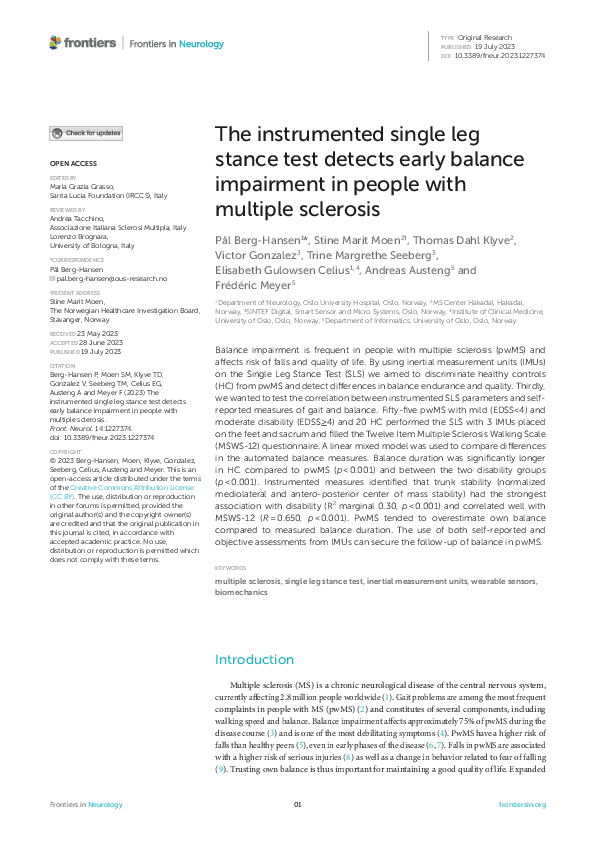 (PDF) The instrumented single leg stance test detects early balance ...