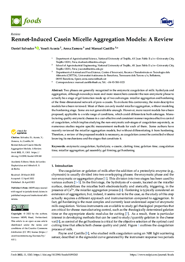 (PDF) Rennet-Induced Casein Micelle Aggregation Models: A Review
