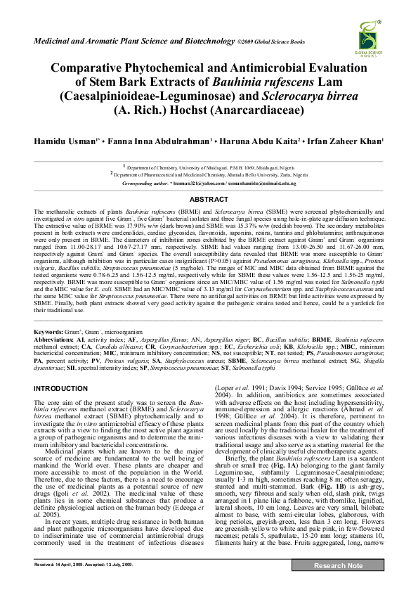 (PDF) Comparative Phytochemical and Antimicrobial Evaluation of Stem ...