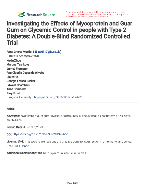 (PDF) Investigating the Effects of Mycoprotein and Guar Gum on Glycemic ...