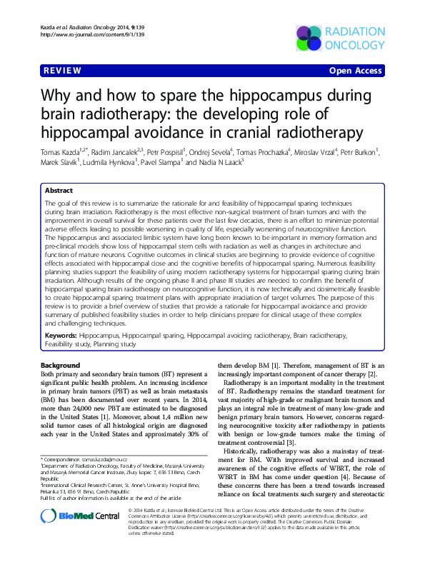 (PDF) Why and how to spare the hippocampus during brain radiotherapy ...
