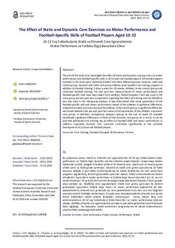 (PDF) The Effect of Static and Dynamic Core Exercises on Motor ...