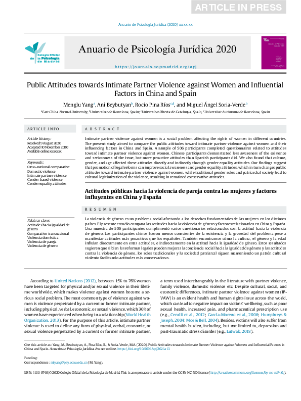 (PDF) Public Attitudes towards Intimate Partner Violence against Women ...
