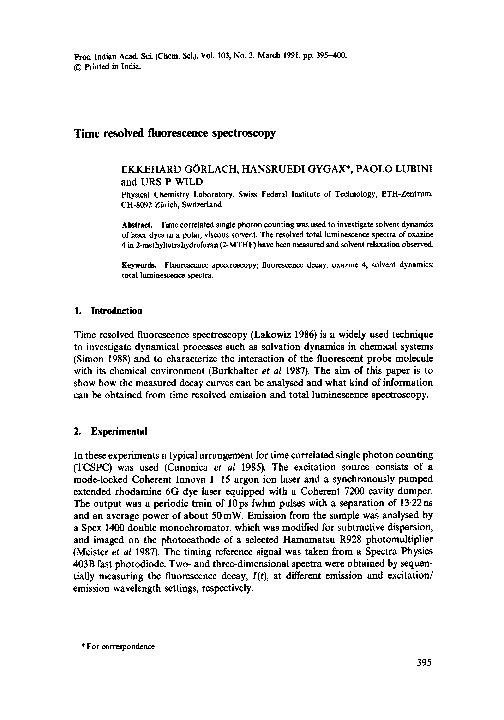 (PDF) Time resolved fluorescence spectroscopy