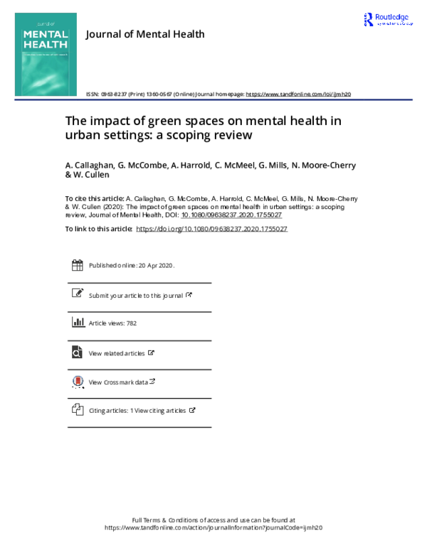 (PDF) The impact of green spaces on mental health in urban settings: a ...