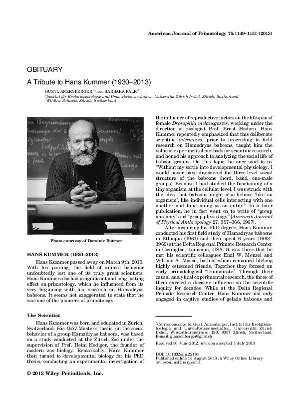 (PDF) A tribute to Hans Kummer (1930-2013)