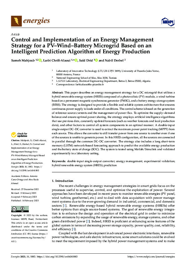 (PDF) Control and Implementation of an Energy Management Strategy for a ...