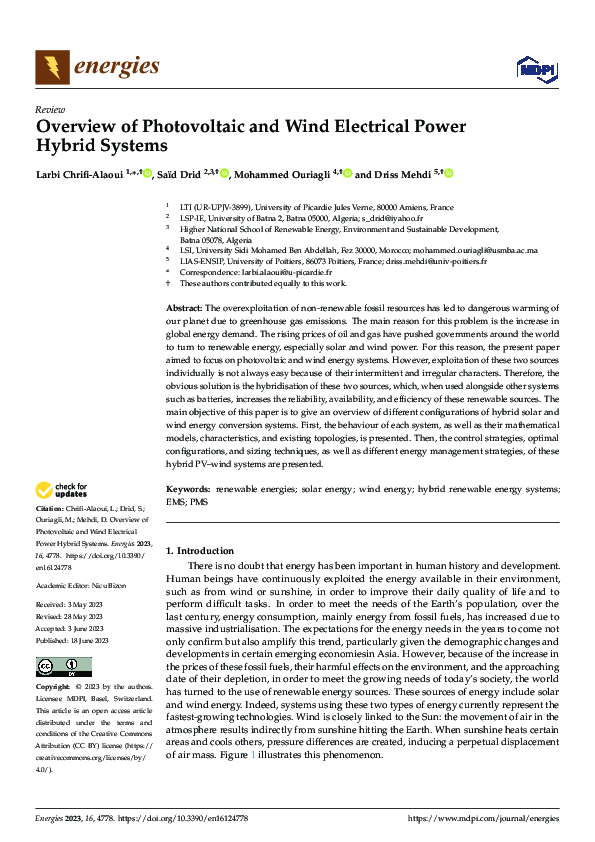 (PDF) Overview of Photovoltaic and Wind Electrical Power Hybrid Systems