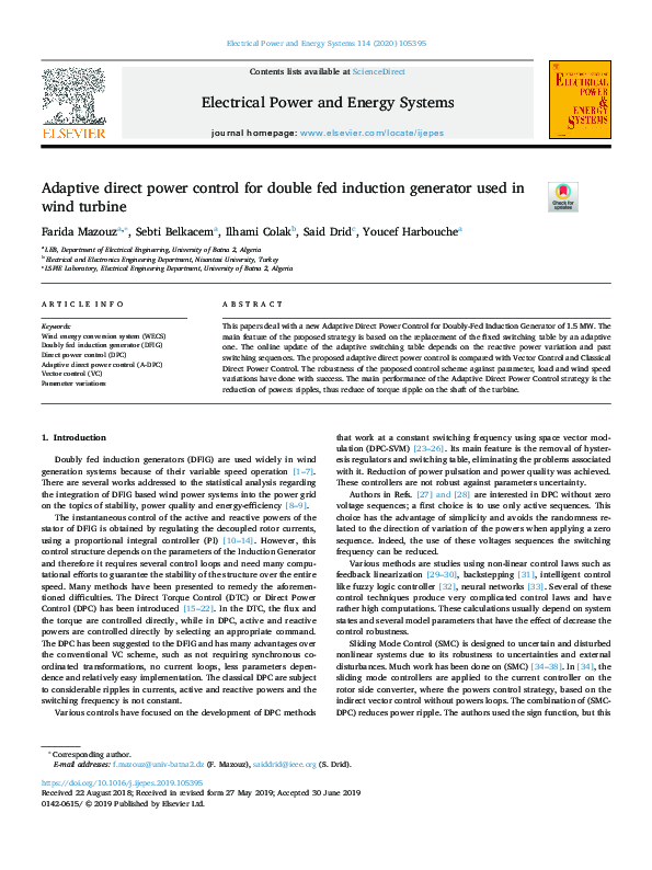 (PDF) Adaptive direct power control for double fed induction generator ...