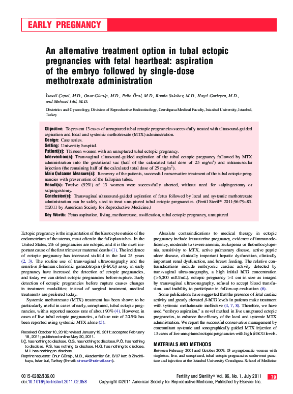 (PDF) An alternative treatment option in tubal ectopic pregnancies with fetal heartbeat