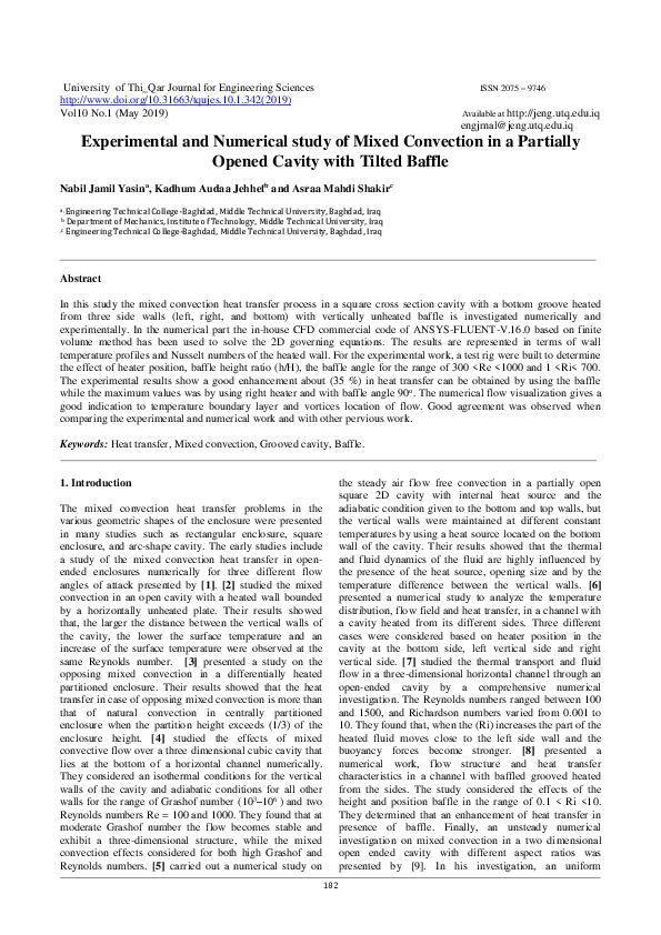 (PDF) Experimental and Numerical study of Mixed Convection in a ...